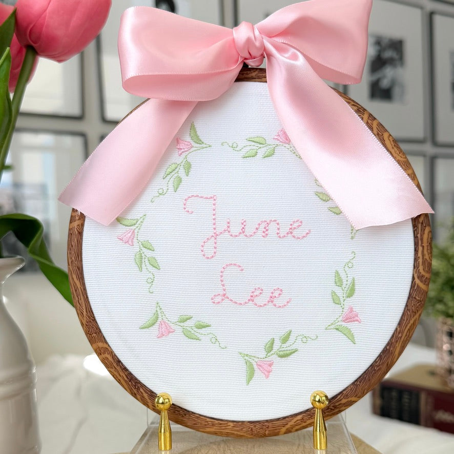 Pink Floral Wreath Baby Name Hoop