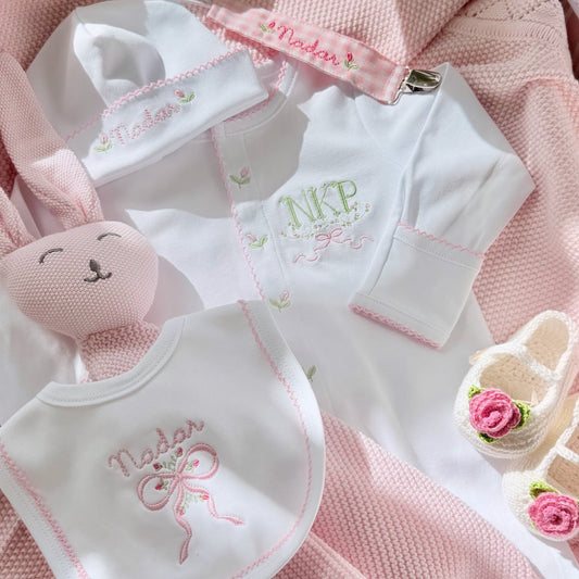 Personalized Organic Cotton Picot Trim Footie