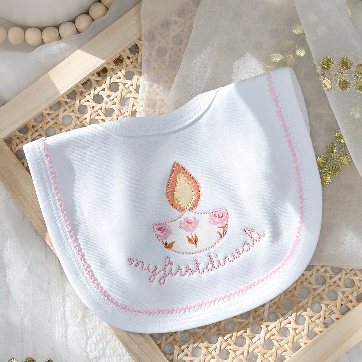 Personalized Baby’s First Diwali Embroidered Bib