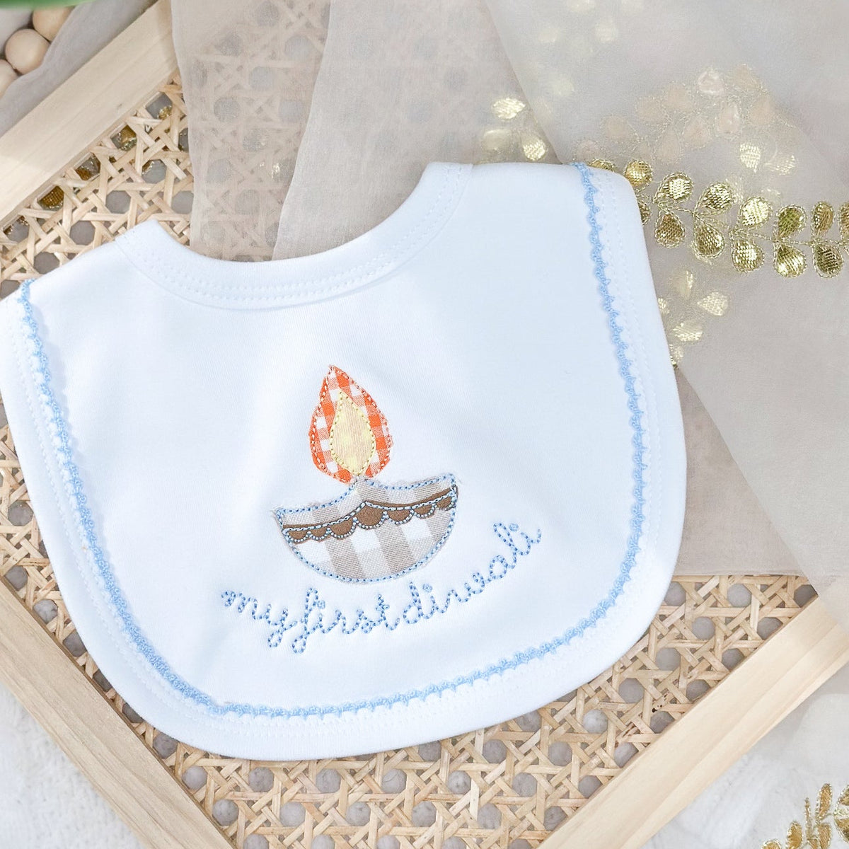 Personalized Baby’s First Diwali Embroidered Bib