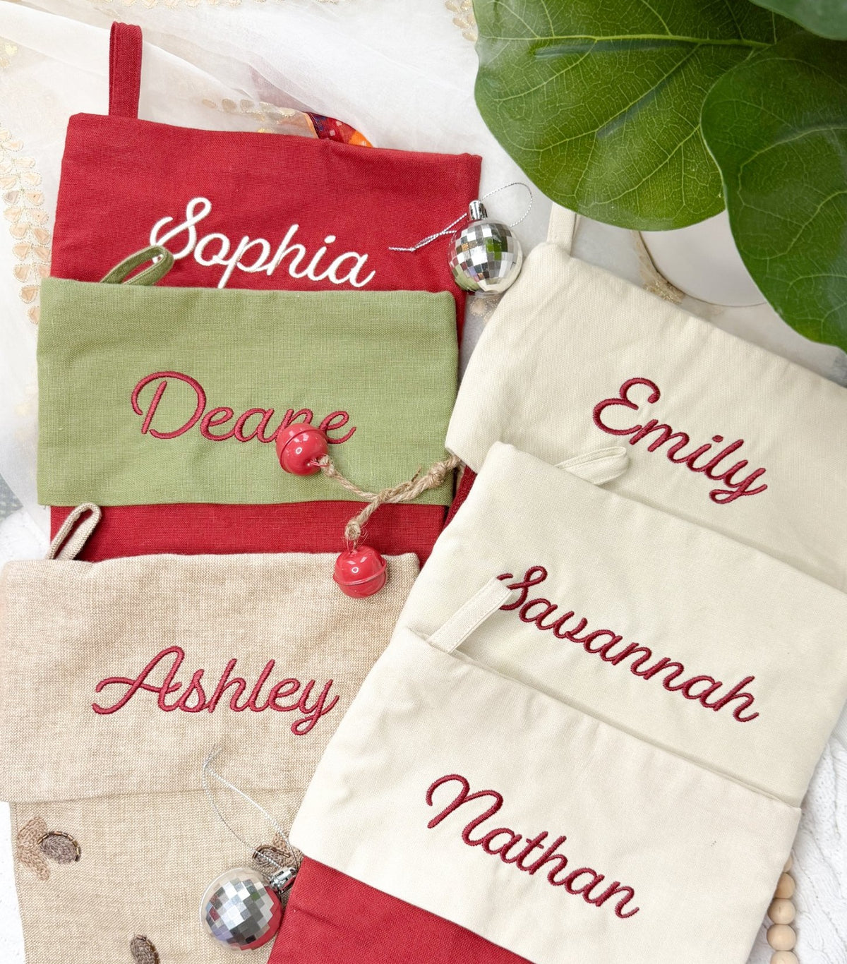 Personalized Christmas stockings in several fabrics