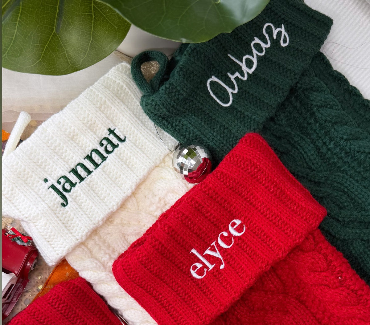 Personalized embroidered Christmas stockings with family names